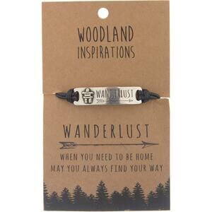 Shag Wear Pewter Cuff Bracelet Inspirational Quote & Adj Cord - Wanderlust NEW